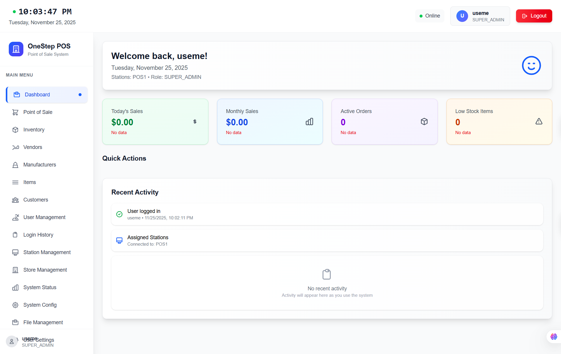 OneStep POS Admin Dashboard